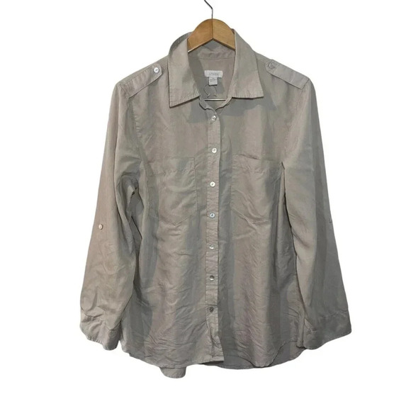 Chicos Beige Button Up Shirt Size 3 XL Long Sleeve Pockets Neutral Career Light - Picture 1 of 4